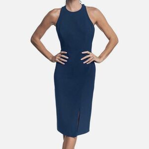Dress The Population Emme Dress Peacock Blue Bow Open Back Sheath large NWT